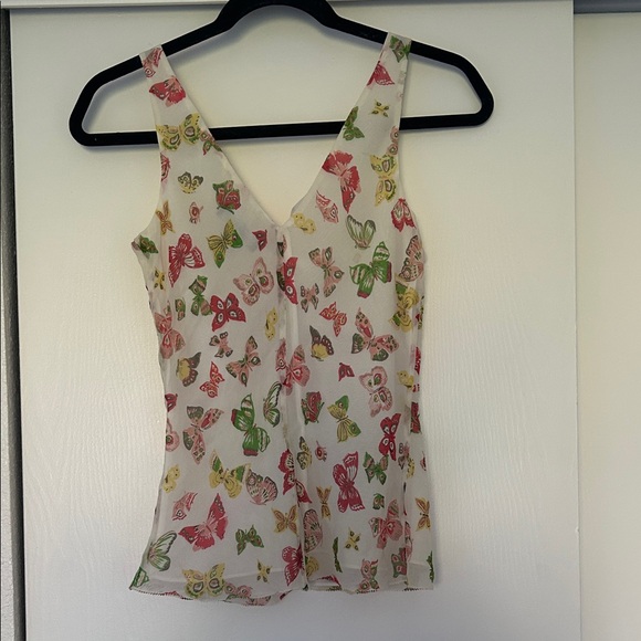 Idlentity by Lord & Taylor Multicolor Butterfly Camisole Y2K 100% Silk Rainbow - Picture 7 of 13